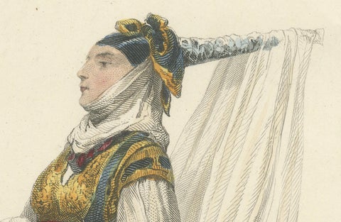 Jewish Bride Print Algeria 1853 by Compte-Calix, Hand-Colored Lithograph, close-up 3