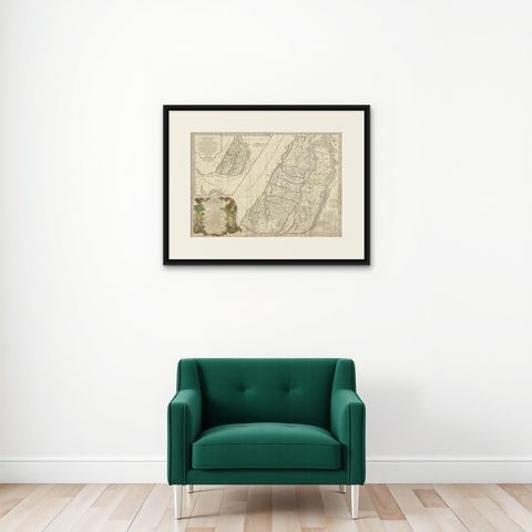 Holy Land Map of the Twelve Tribes of Israel, After Sanson, Paris c.1798, shown framed on a wall, true to size