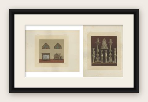 Pair Bavarian Royal Chapel Decorative Objects Chromolithographs, Munich, 1874, shown framed