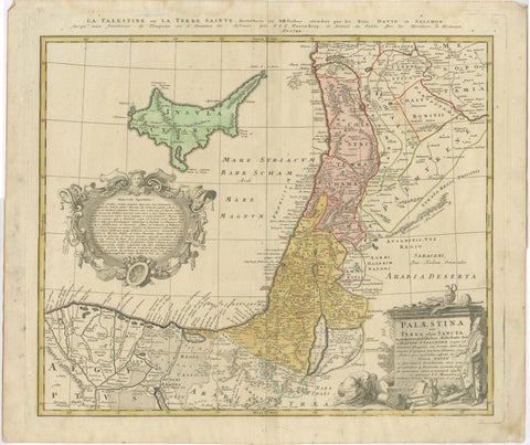 Holy Land Map Palestine Homann Heirs, Hand Colored, c.1744, view 2