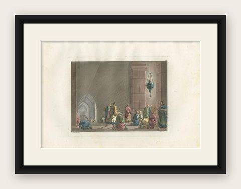 Antique Print of the Tomb of the Virgin Mary by Ferrario '1831', shown framed