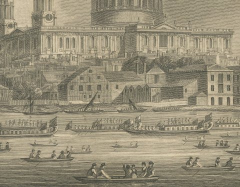 St Paul's Cathedral with the Lord Mayor's Show on the Thames, 1804, close-up 1