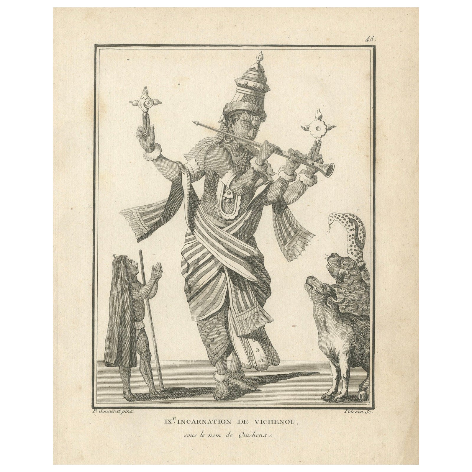 Unique 1806 Buddha Vishnu Avatar Antique Print, Hindu Engraving Collectible