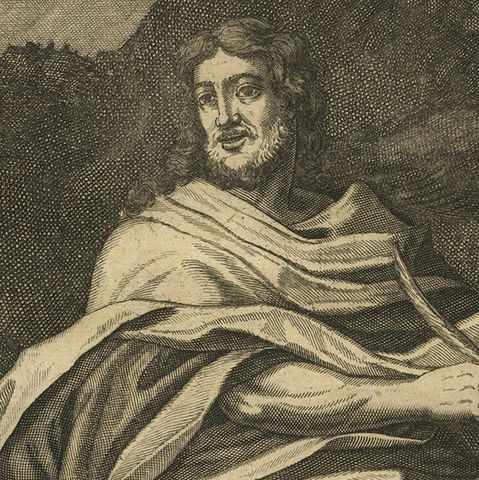 Antique Portrait of John the Evangelist, German Bible Illustration, 1708, close-up 3