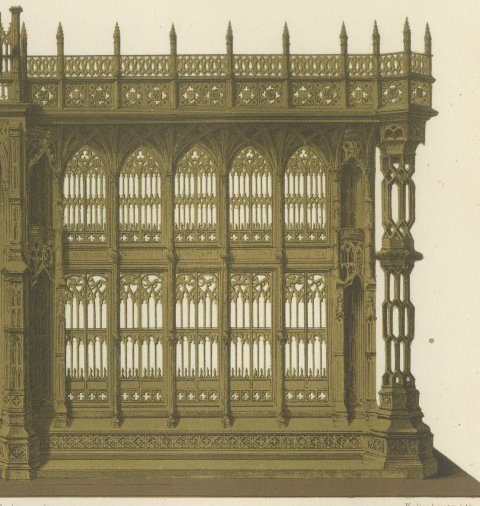 Tomb Screen of Henry VII, Westminster Abbey, Antique Print, 1851, close-up 2
