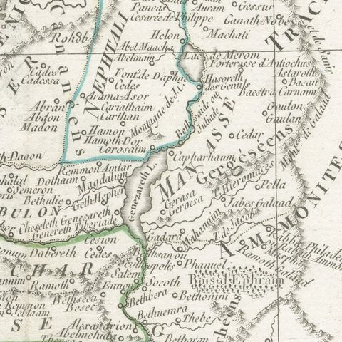 Antique Map of Judaea or the Holy Land with the Twelve Tribes, circa 1800, close-up 1