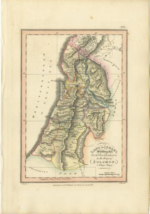 Antique Map of Solomon's Purveyorships in Israel, Wyld, 1823