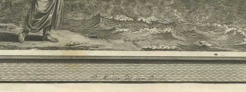 Jehoiakim Burns Jeremiah's Scroll and Ezekiel's Vision, Mortier, circa 1700, close-up 1