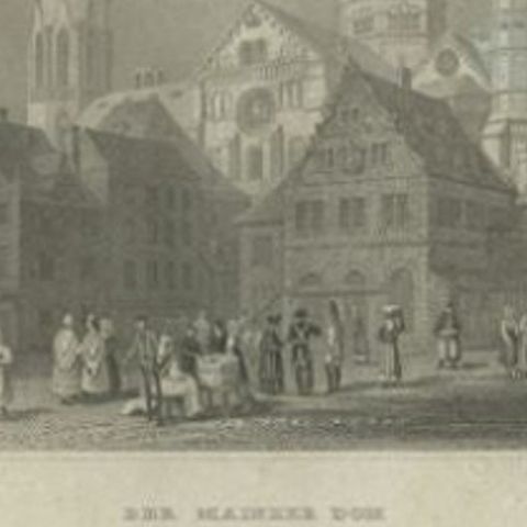 Antique Print of the Mainz Cathedral by Meyer, 1837, close-up 2
