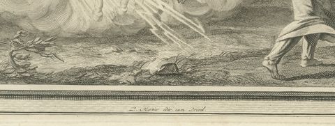 Fire from Heaven and Elijah's Chariot of Fire, Pieter Mortier, circa 1700, close-up 1