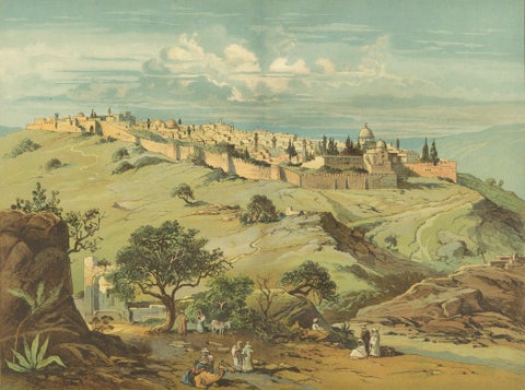 Antique Chromolithograph of Jerusalem from the Mount of Olives, circa 1890, close-up 5