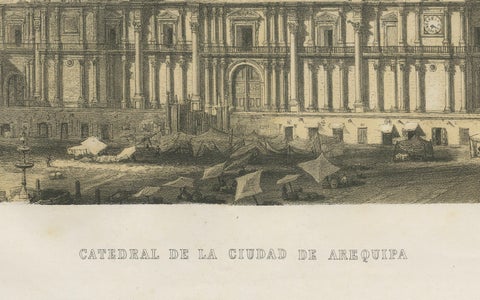 Cathedral of Arequipa Peru, Antique Architectural Lithograph c.1865, close-up 4