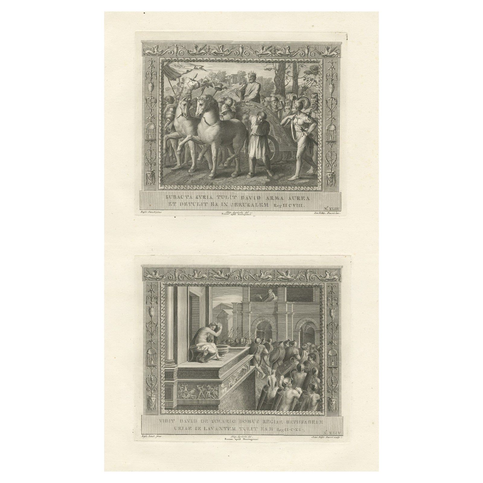 Antique Religion Print of King David, Having Subdued Syria, C.1850