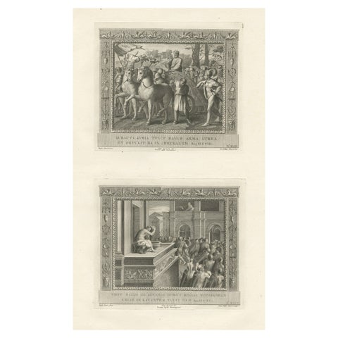 Antique Religion Print of King David, Having Subdued Syria, C.1850