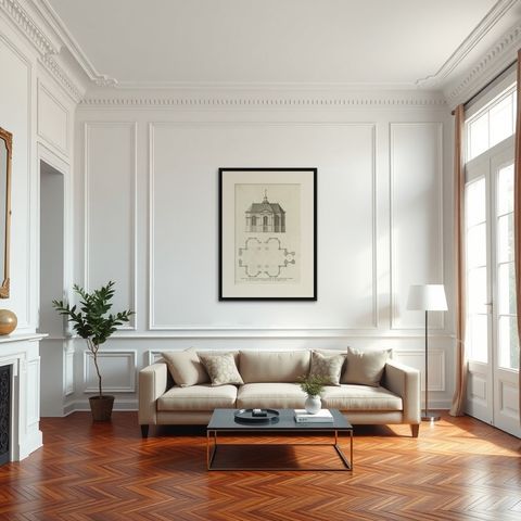 Antique Print of the Church of Leiden by Van Mieris, 1784, shown framed in a room, true to size