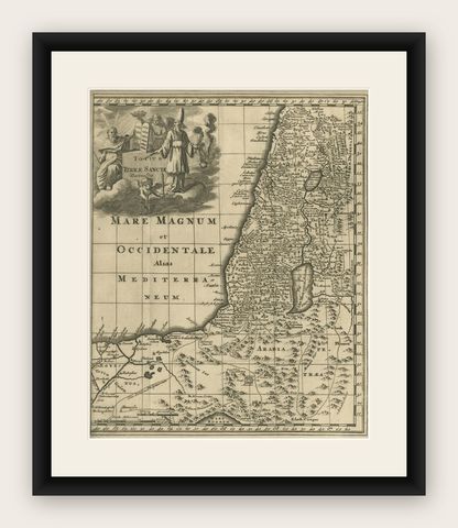 Original Antique Map of the Holy Land with Decorative Cartouche, shown framed