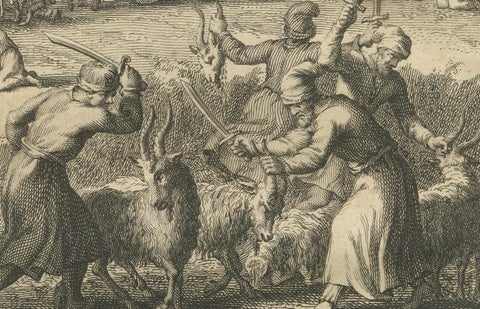 Procession of Ganga and Festival of Huly, Antique 18th Century India Engraving, close-up 6