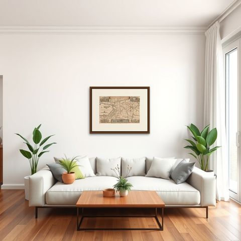 Circa 1686 Daniel Stoopendaal Map: Biblical Sites from Paradise to Canaan, shown framed in a room, true to size