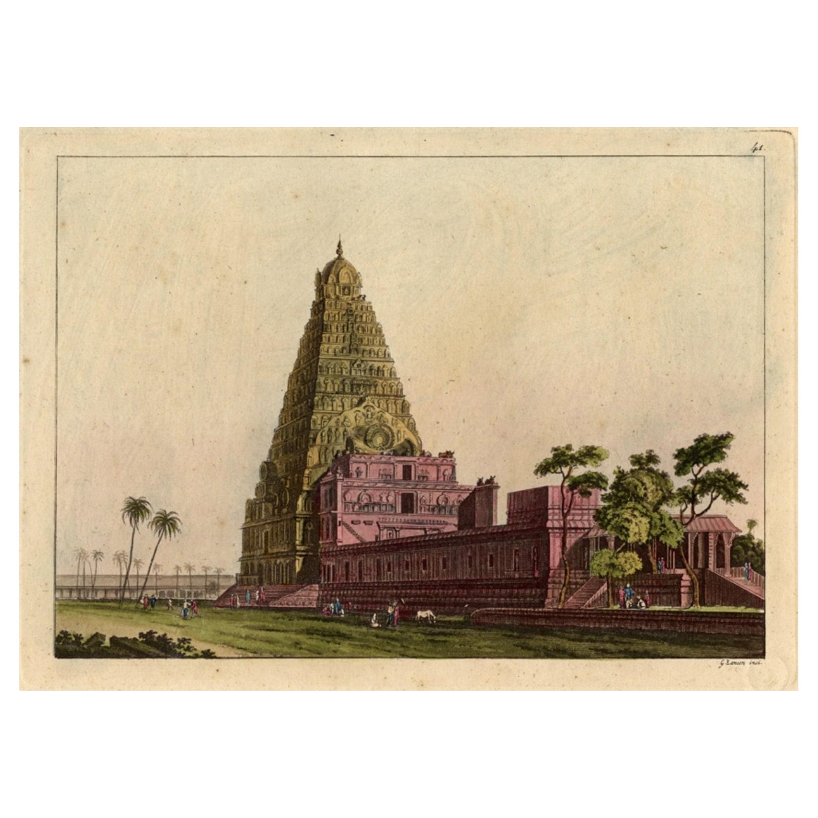 Rare and Hand Colored Engraving of A Temple in South East Asia, 1827