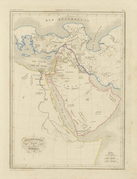 Antique Map of the Biblical Lands, Arabia and Canaan, Malte-Brun c.1820