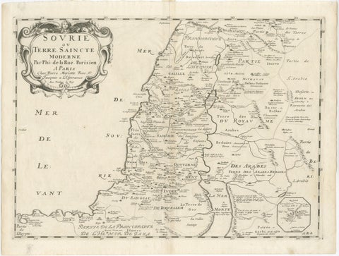 Holy Land Antique Map, Palestine, Syria, Levant Region, De la Rue Paris c1700, view 5