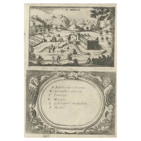 Very Rare Antique Engraving of Christian Monastery Saint Jeremias in Egypt, 1673