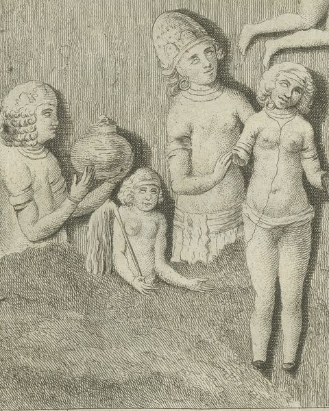 Elephanta Cave Sculpture at Station 7, Antique Niebuhr Print, 1780, close-up 2
