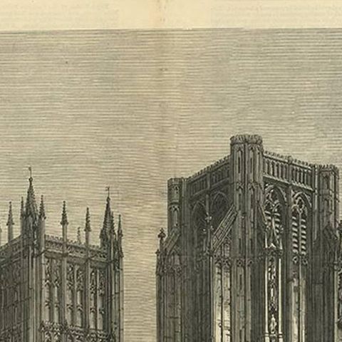 Antique Print of Wells Cathedral from the Illustrated London News, 1879, close-up 1