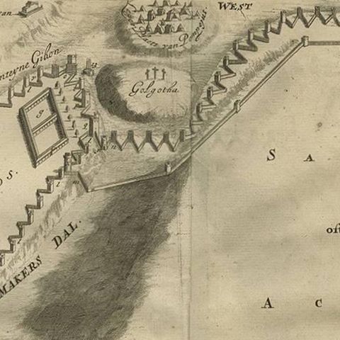 Antique Bible Plan of Jerusalem by Covens & Mortier, 1743, close-up 1
