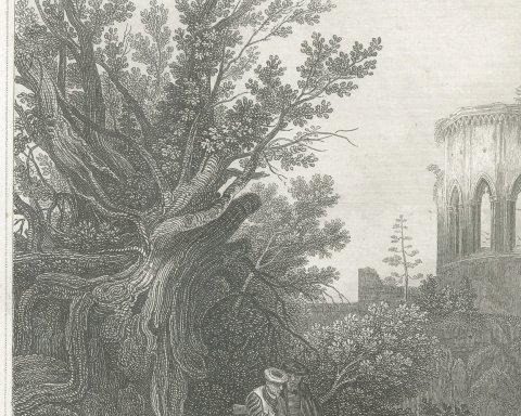 Ruins of Samaria in Palestine, Antique Romantic Landscape View, circa 1850, close-up 1