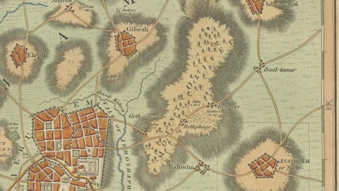 The Land of Moriah or Jerusalem & the Adjacent Country, Biblical City Map, 1814, close-up 4