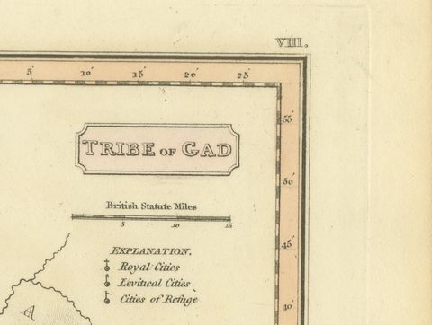 Antique Scripture Map of the Tribe of Gad, Hand-Colored, Wyld, 1823, close-up 1