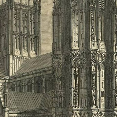 Antique Print of Wells Cathedral from the Illustrated London News, 1879, close-up 2