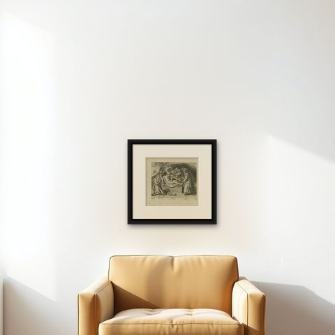 Antique Print of the Entombment of Christ by Collaert, 1784, shown framed on a wall, true to size