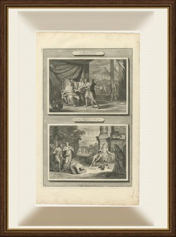 Job Hears of His Losses and Job Visited by His Friends, Mortier, circa 1700, shown framed