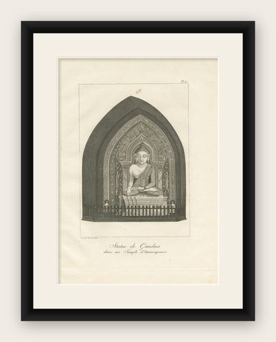 Antique Print of a Burman Buddha by Symes, 1800, shown framed