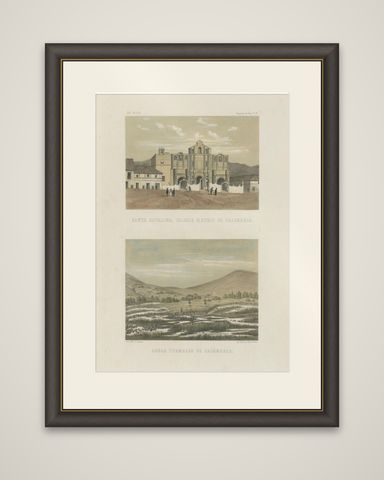 Hand-colored Views of Cajamarca, Santa Catalina Church & Thermal Springs, 1865, shown framed
