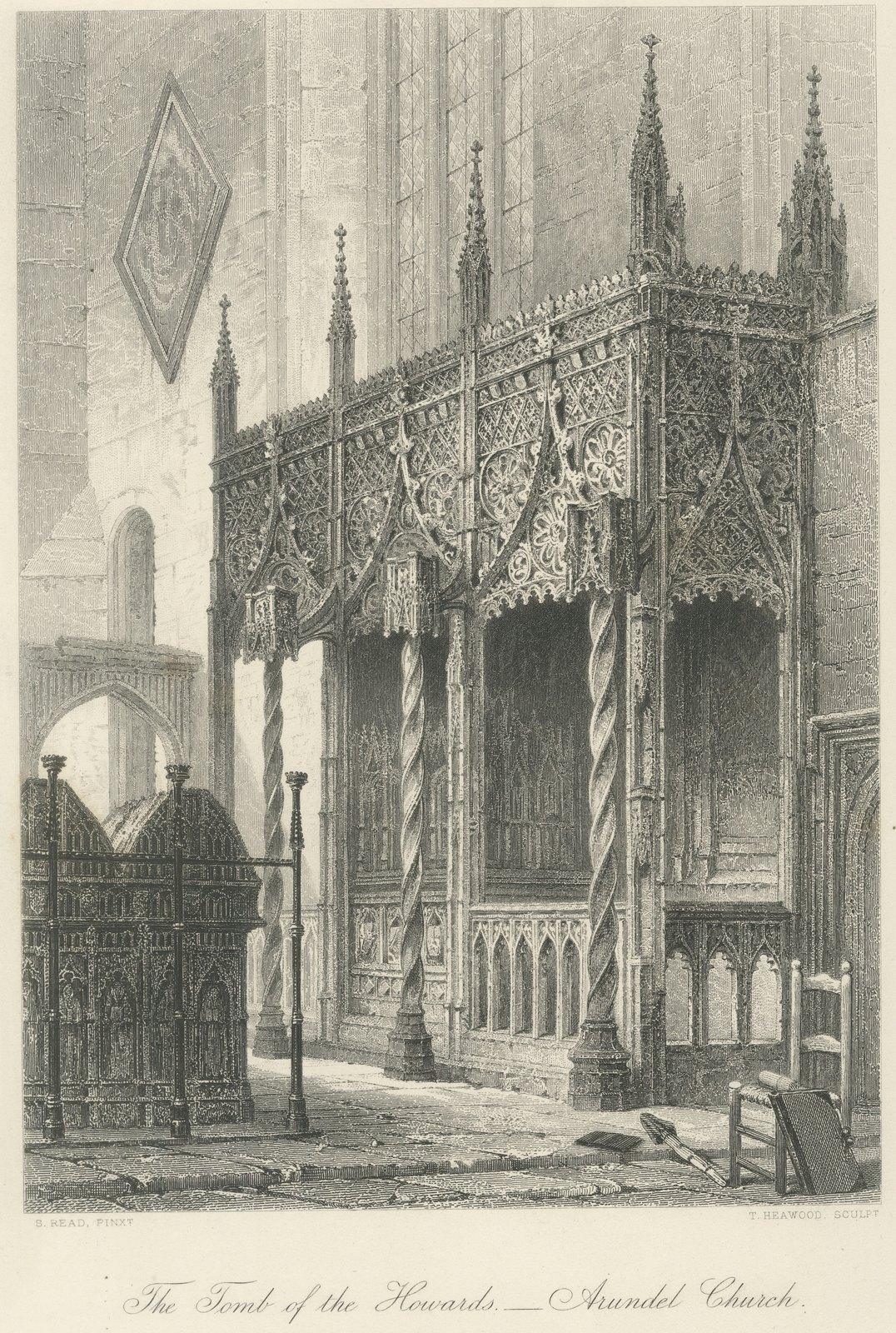 Tomb of the Howards, Arundel, Antique Steel Engraving after S. Read, circa 1876