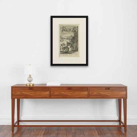 Exodus and Defiance: P.P. Bouche's 1705 Engraving of the Egyptian Midwives, shown framed on a wall, true to size