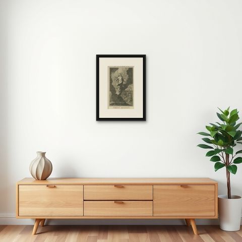 Christ's Ascension Engraving, Acts I Ascension Scene c.1735, shown framed on a wall, true to size