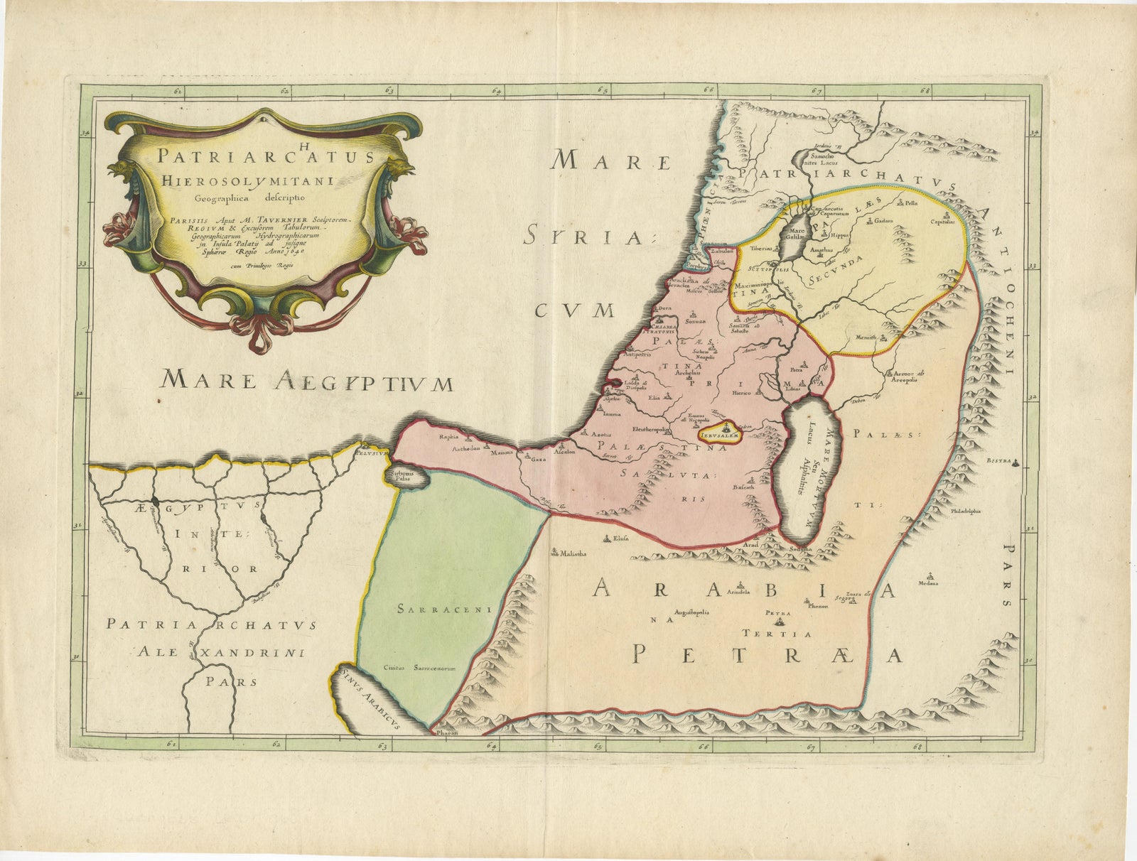 17th-Century Map of the Latin Patriarchate of Jerusalem by Melchior Tavernier