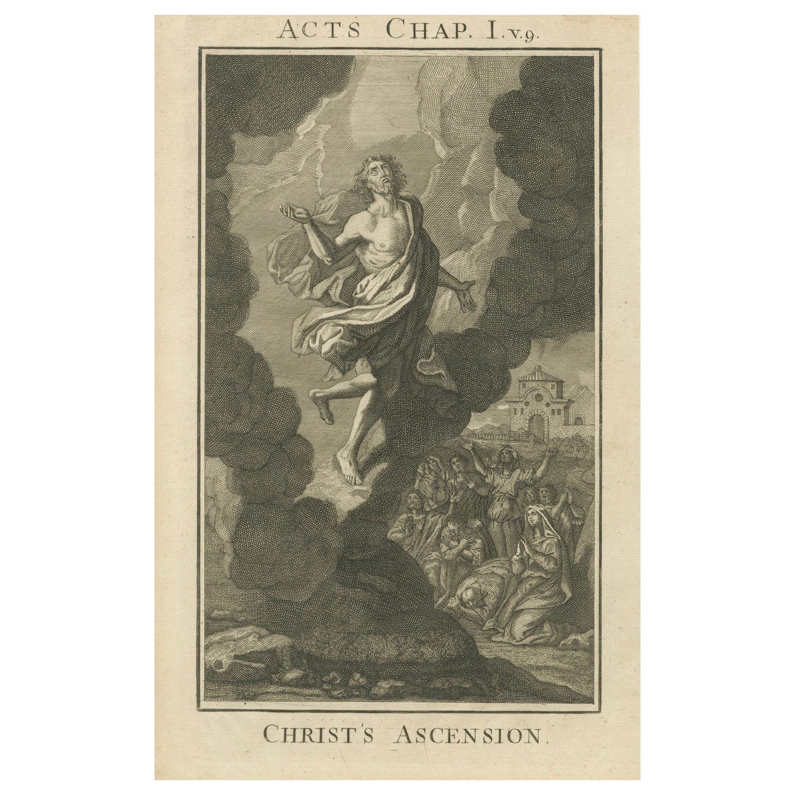 Christ's Ascension Engraving, Acts I Ascension Scene c.1735