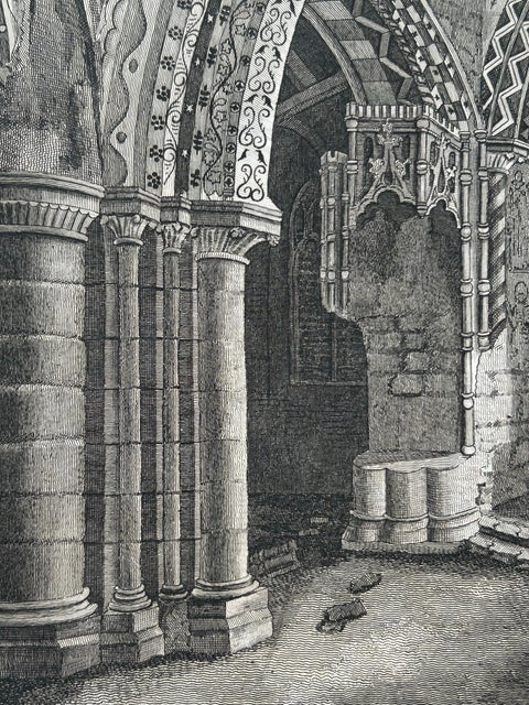 Inside View of Magdalen Chapel, Engraving of Medieval Gothic Interior, 1790, view 8