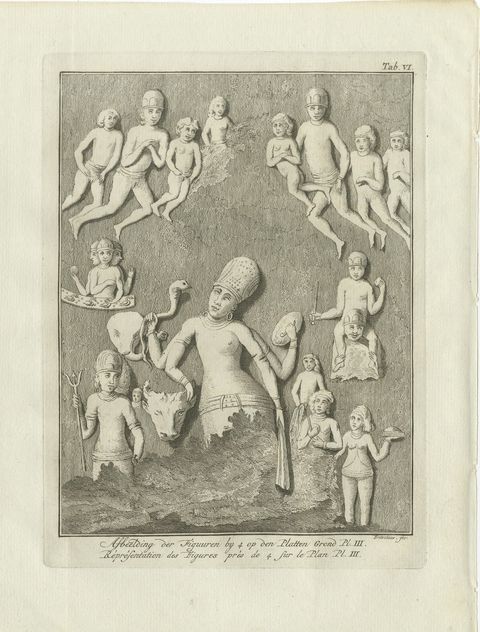 Elephanta Cave Sculpture at Station 4, Antique Niebuhr Print, 1780