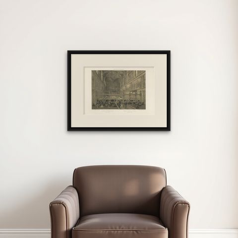 Sistine Chapel Interior, Vatican, Antique Festive Scene Print, 1869, shown framed on a wall, true to size