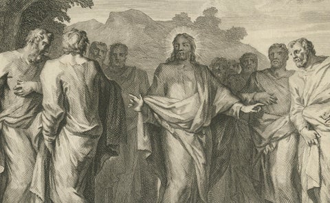 Healing of a Possessed Man & Calling of the Apostles, Pieter Mortier, ca. 1700, close-up 1