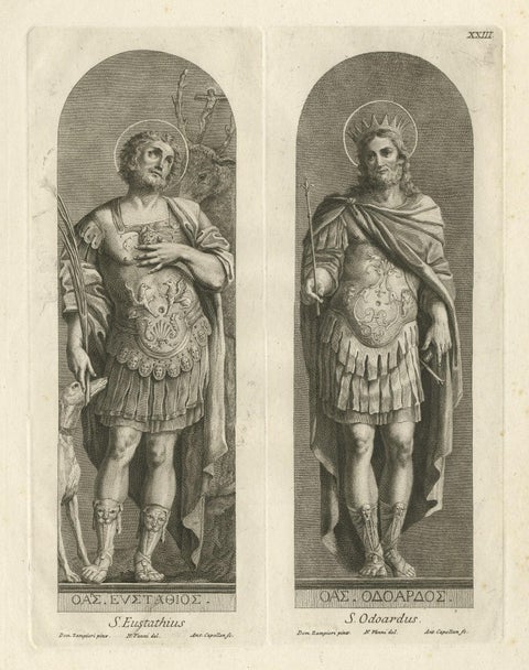 Antique Print of Saint Eustachius and Saint Odoardus, 1762, close-up 1