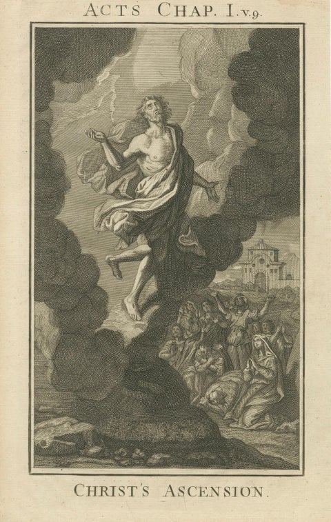 Christ's Ascension Engraving, Acts I Ascension Scene c.1735, close-up 6