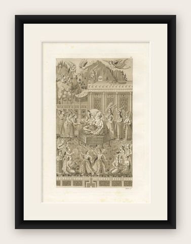 Antique Print of Hindu Gods by Ferrario '1831', shown framed