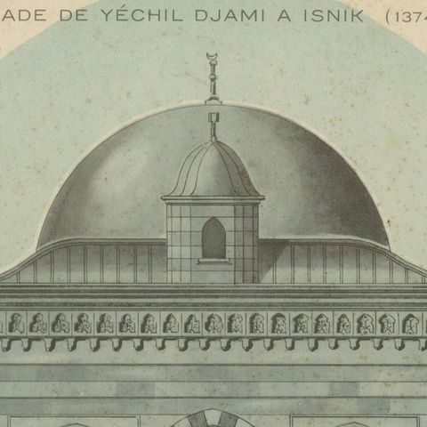 Original 1924 Ottoman Mosque Facades Print, Yeşil Djami Iznik & Muradiye Mosque, close-up 4
